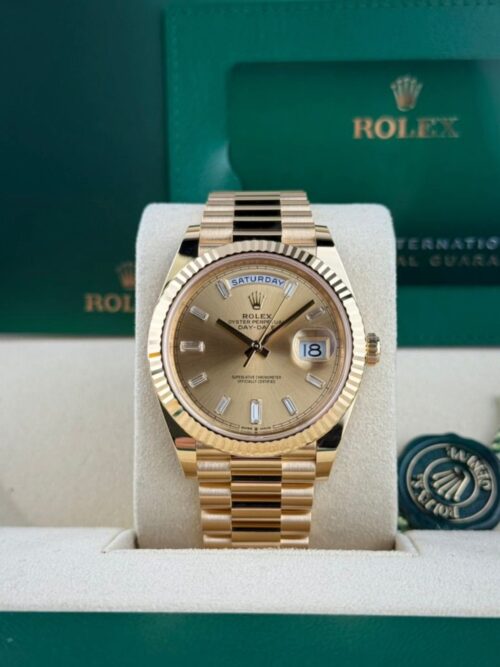Rolex Day-date 40 Champagne Baguette Diamond Fluted President Unworn 228238