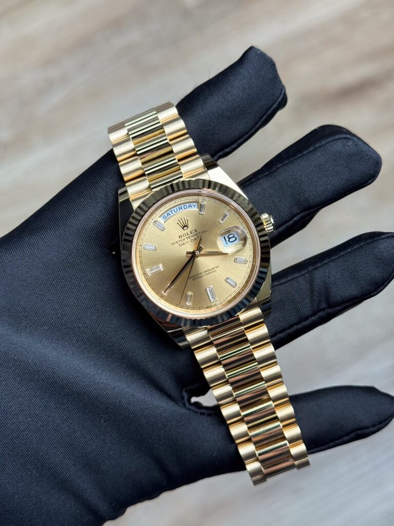 Rolex Day-date 40 Champagne Baguette Diamond Fluted President Unworn 228238