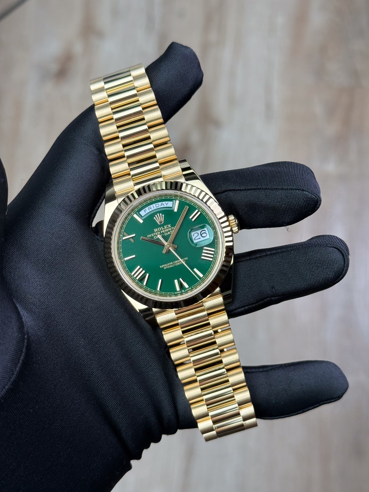 Rolex Day-date 40 Green Roman Dial Fluted President 2026 Unworn 228238