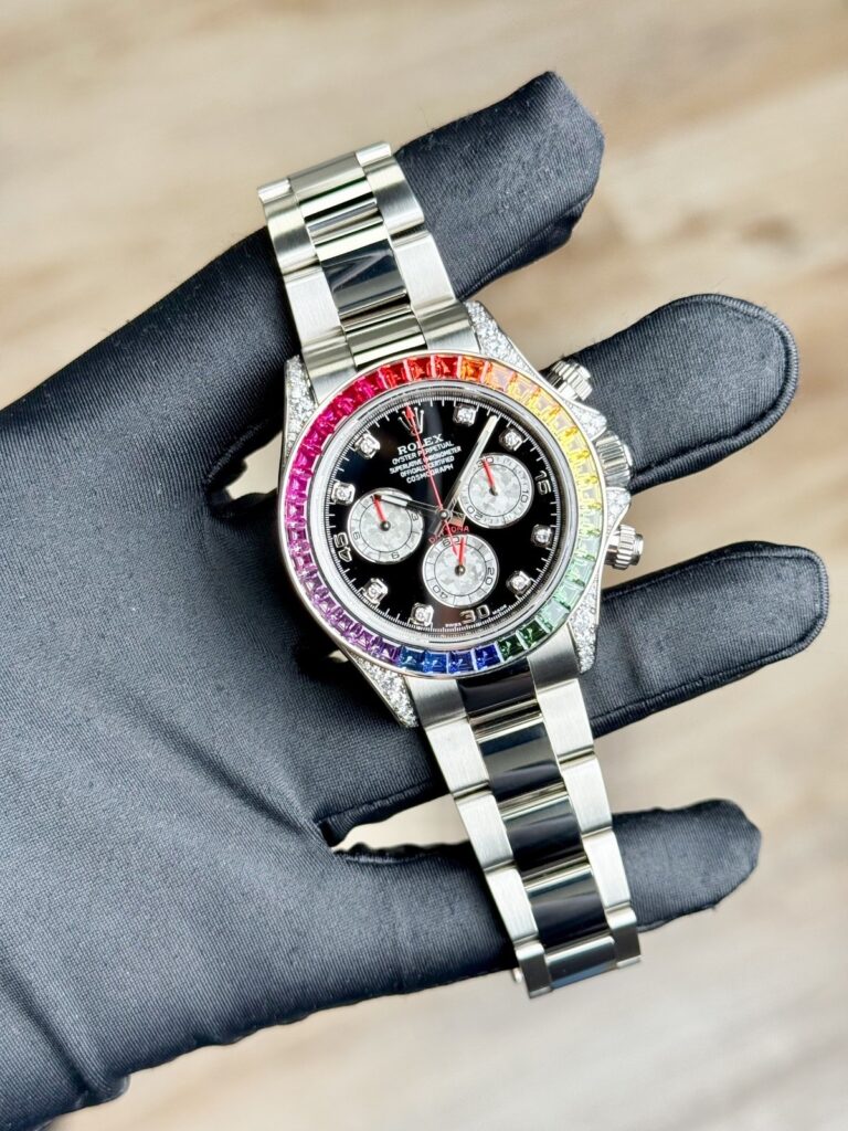 Rolex Daytona 40 Black Diamond Rainbow Saphhire Oyster Preowned 116599RBOW