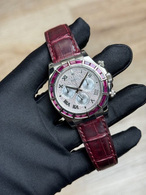 Rolex Daytona White Gold Pave Diamond Roman Ruby Leather 116589SALV
