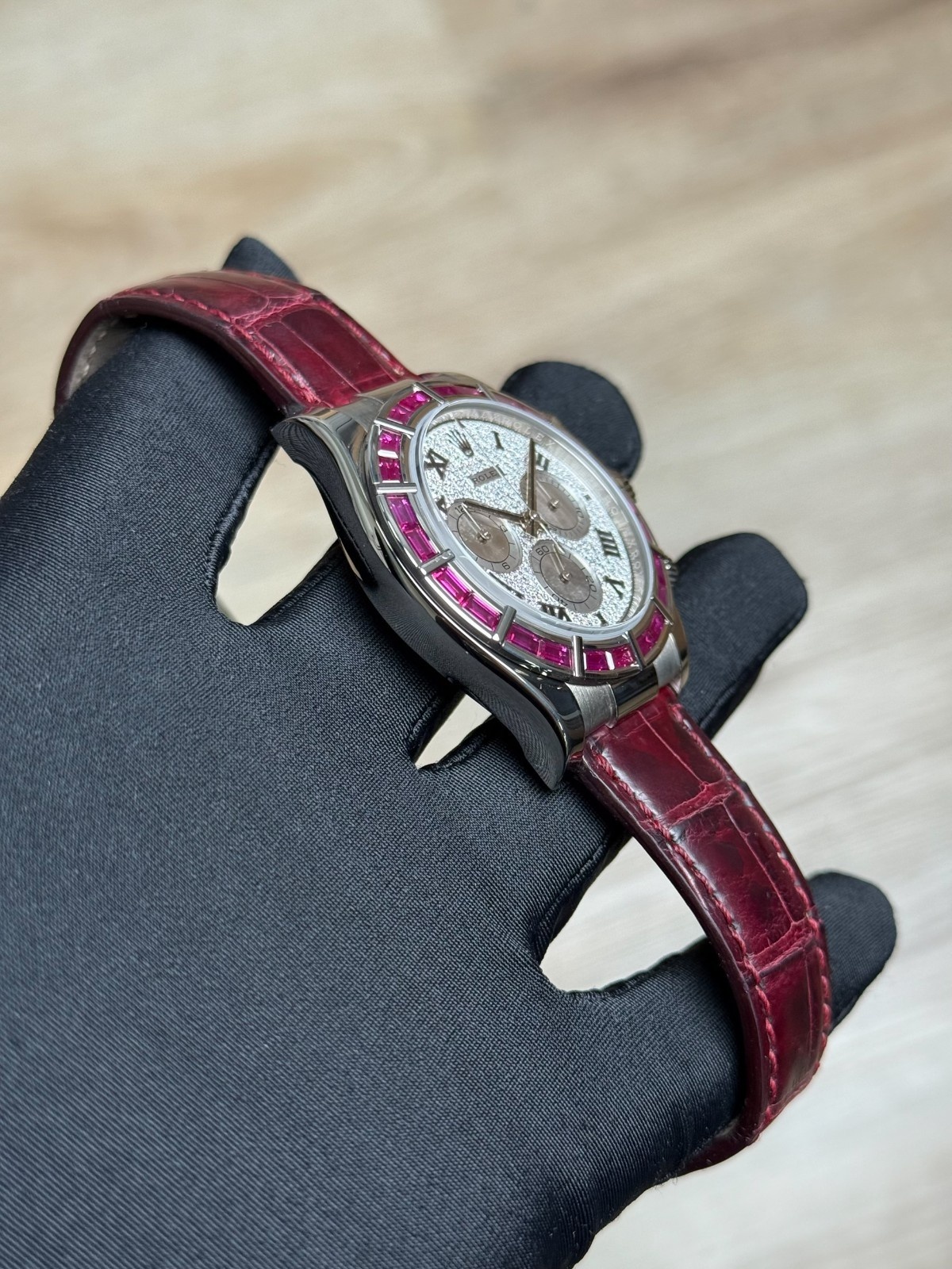Rolex Daytona White Gold Pave Diamond Roman Ruby Leather 116589SALV