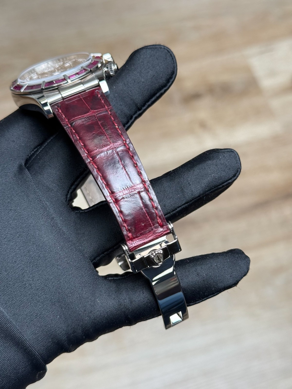 Rolex Daytona White Gold Pave Diamond Roman Ruby Leather 116589SALV