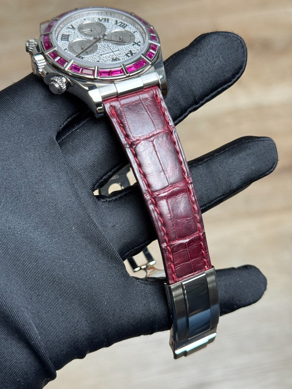 Rolex Daytona White Gold Pave Diamond Roman Ruby Leather 116589SALV