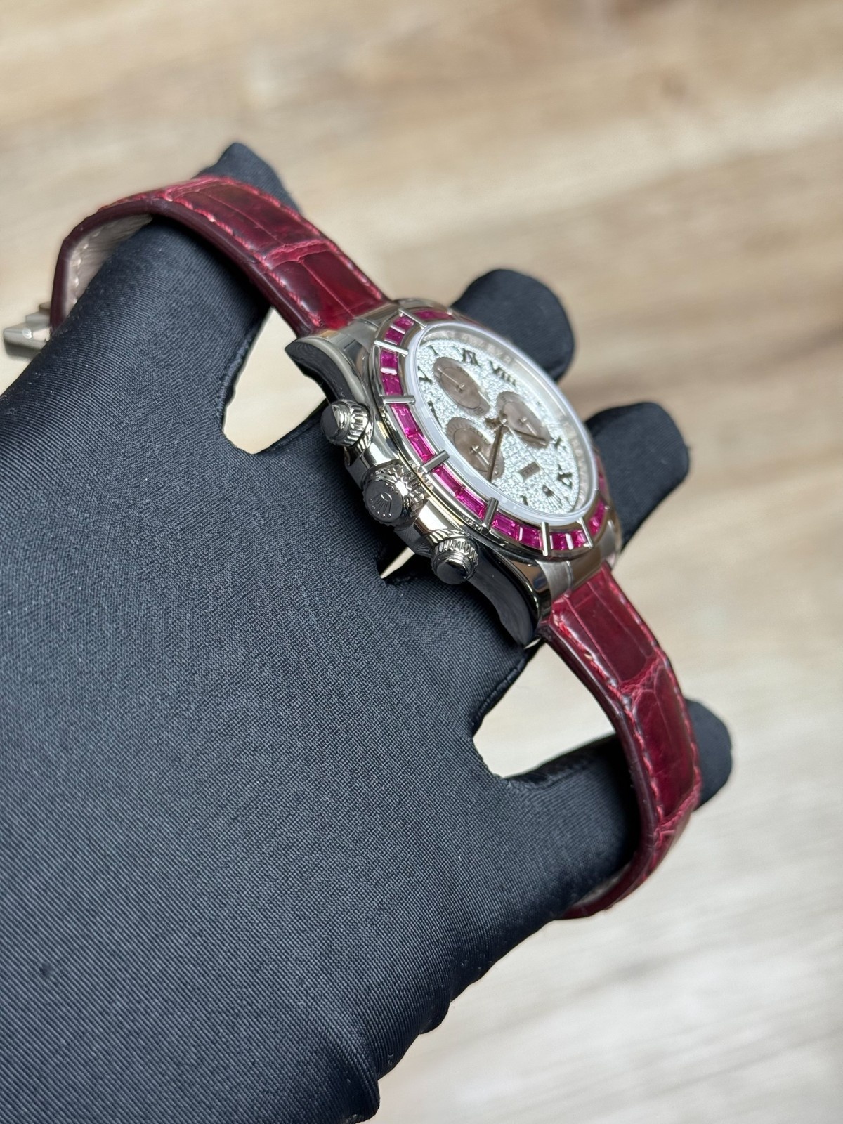 Rolex Daytona White Gold Pave Diamond Roman Ruby Leather 116589SALV