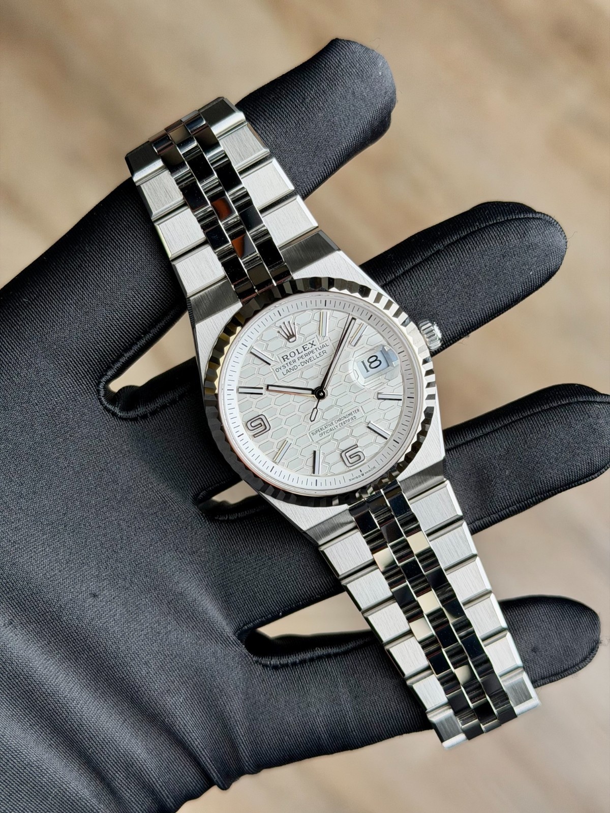 Rolex Land-Dweller 36mm UNWORN 2026 White Honeycomb Fluted Flat Jubilee 127234