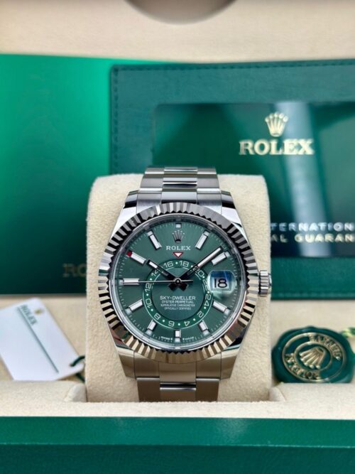 Rolex Sky-Dweller 42mm UNWORN 2026 Mint Green Index Fluted Oyster 336934