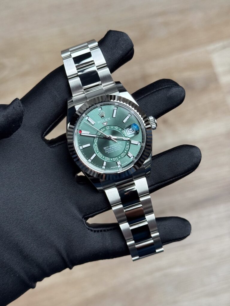 Rolex Sky-Dweller 42mm UNWORN 2026 Mint Green Index Fluted Oyster 336934