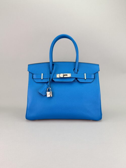 Hermes Birkin 30 Epsom Blue Zanzibar Palladium Hardware Preowned A Stamp