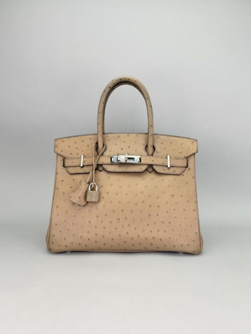 Hermes Birkin 30 Ostrich Gris Mousse Palladium Hardware Preowned Square O