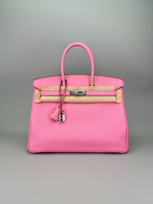 Hermes Birkin 35 Clemence Pink Bubblegum Palladium Hardware Preowned Square O