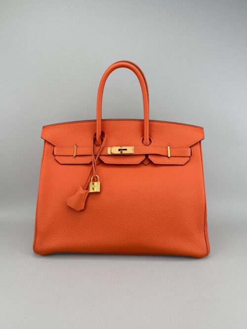Hermes Birkin 35 Retourne Togo Orange Gold Hardware Preowned Square N
