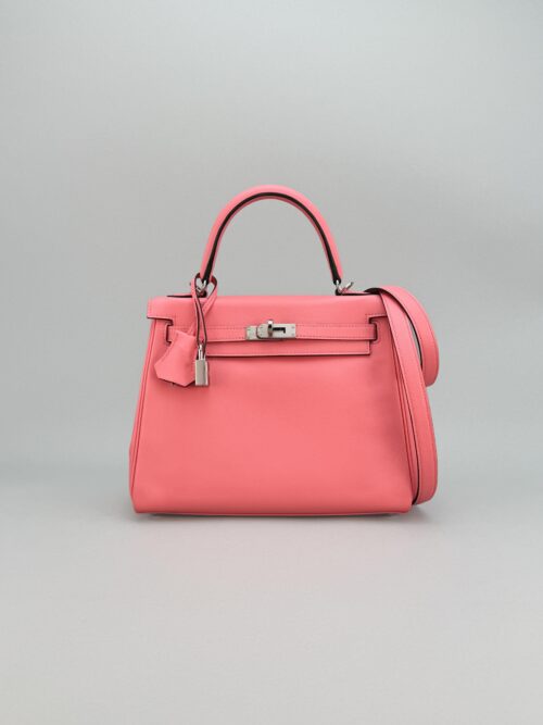 Hermes Kelly 25 Retourne Swift Rose D'Ete Palladium Hardware Preowned Y Stamp
