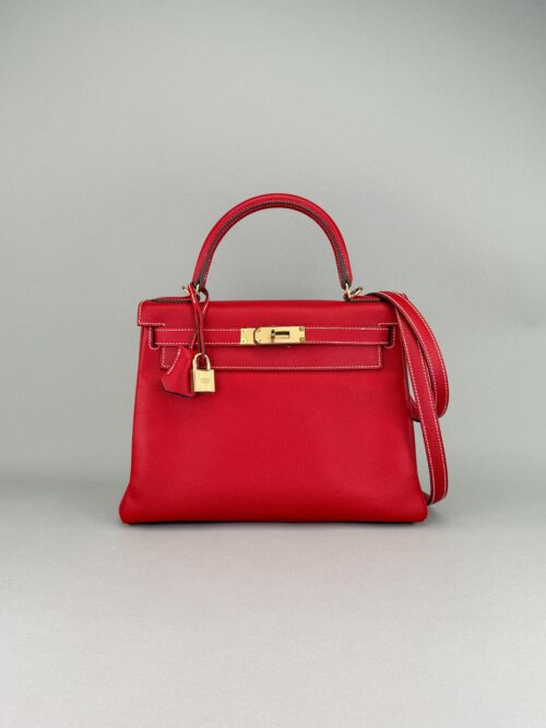 Hermes Kelly 28 Epsom Rouge Casaque/Colvert Permabrass Hardware Preowned Sqr P
