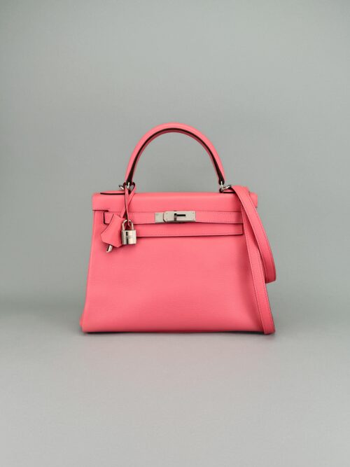 Hermes Kelly 28 Retourne Evercolor Rose D'ete Palladium Hardware Preowned Y Stmp