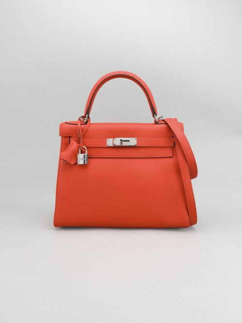 Hermes Kelly 28 Retourne Togo Vermillon Palladium Hardware Preowned T Stamp