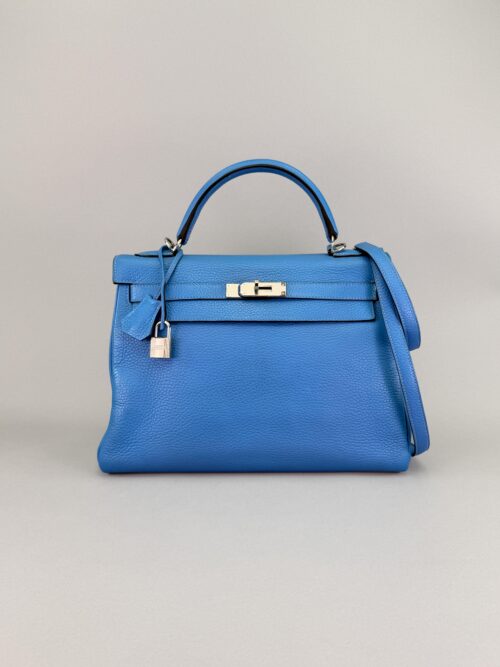 Hermes Kelly 32 Retourne Togo Blue Paradise Palladium Hardware Preowned Square R