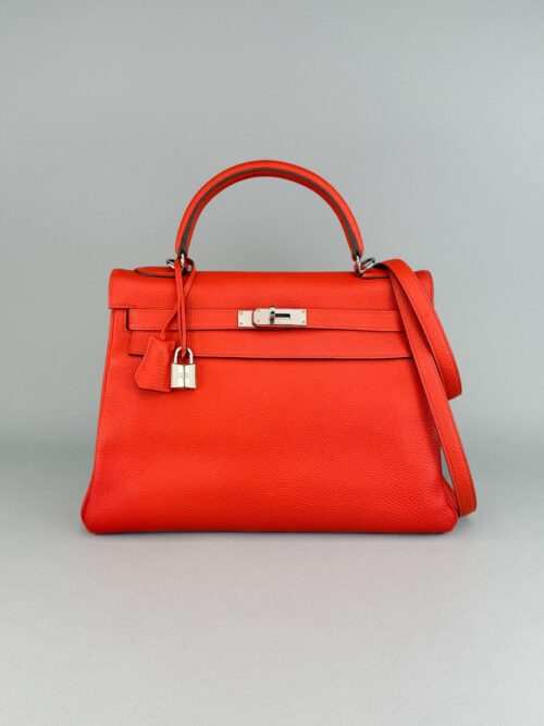 Hermes Kelly 32 Retourne Togo Capucine Palladium Hardware Preowned T Stamp