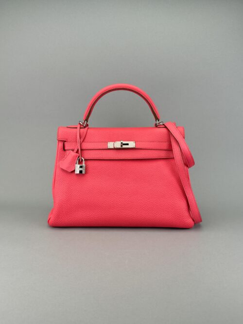 Hermes Kelly 32 Retourne Togo Rose Lipstick Palladium Hardware Preowned Square Q