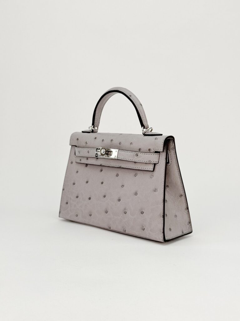 Hermes Mini Kelly 20 Ostrich Gris Mouette Palladium Hardware G Stamp 2026