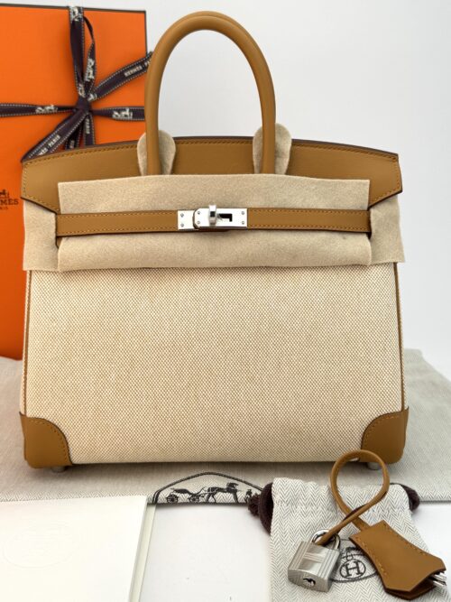 Hermes Birkin 25 Retourne Swift/H Toile Sesame Palladium Hardware G Stamp 2026