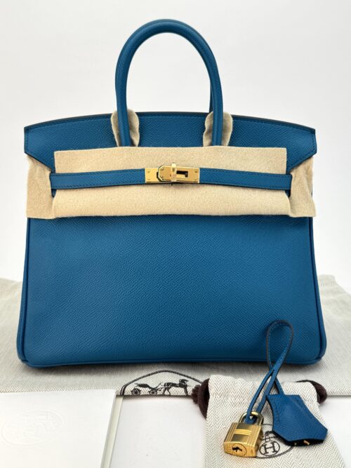 Hermes Birkin 25 Epsom Blue Izmir Gold Hardware Square R Stamp