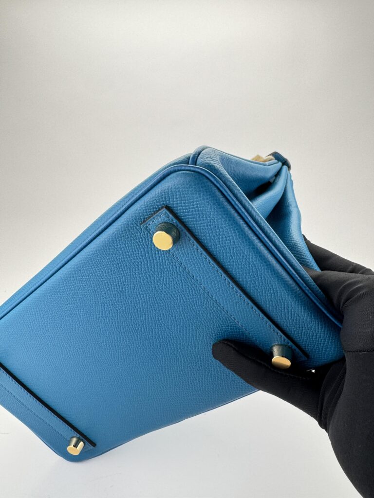 Hermes Birkin 25 Epsom Blue Izmir Gold Hardware Square R Stamp