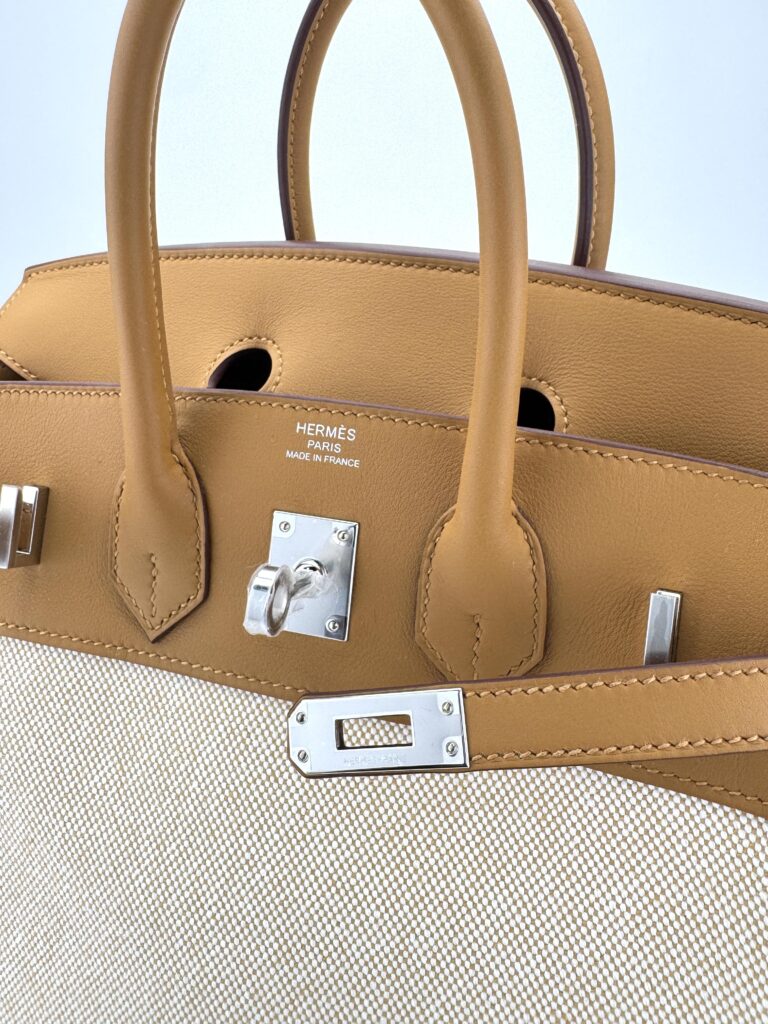 Hermes Birkin 25 Retourne Swift/H Toile Sesame Palladium Hardware G Stamp 2026