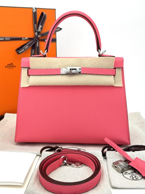 Hermes Kelly 25 Sellier Epsom Rose Azalee Pink Palladium Hardware K Stamp 2025
