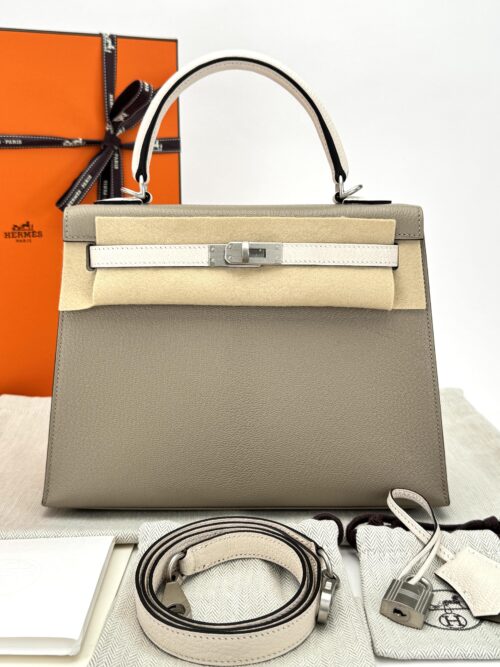 Hermes Kelly 25 Chevre HSS Gris Asphalt/ Nata Brushed Palladium B Stamp 2024