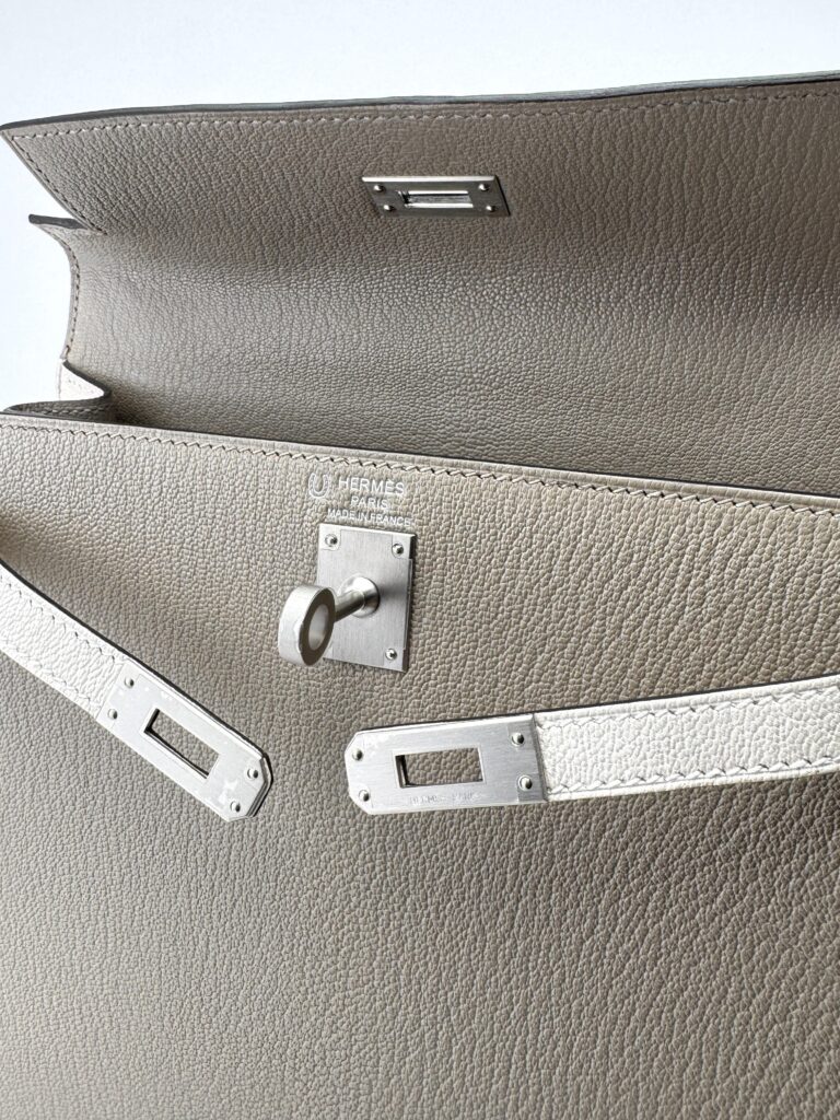 Hermes Kelly 25 Chevre HSS Gris Asphalt/ Nata Brushed Palladium B Stamp 2024