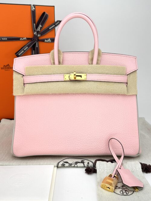 Hermes Birkin 25 Chevre HSS Rose Sakura Pink/ Gris Perle Gold Hardware Mint