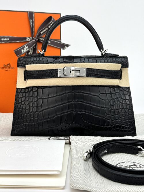 Hermes Mini Kelly 20 HSS Matte Alligator Black/ Gris Perle Palladium B 2023
