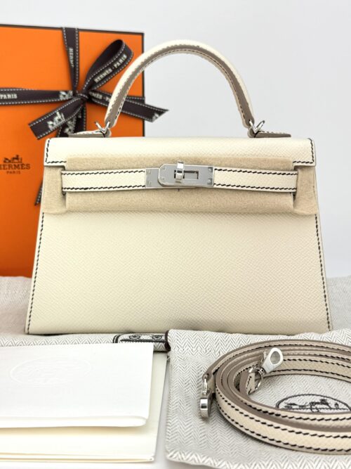 Hermes Mini Kelly 20 Epsom HSS Craie inside Black Palladium Hardware W Stamp