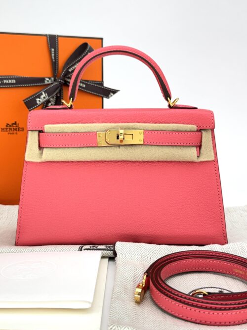 Hermes Mini Kelly 20 Sellier Chevre Rose Lipstick Gold Hardware X Stamp