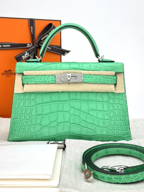Hermes Mini Kelly II 20 Matte Alligator Vert Comics Palladium Hardware B 2023