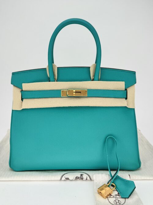 Hermes Birkin 30 Epsom Blue Paon Gold Hardware Preowned X Stamp