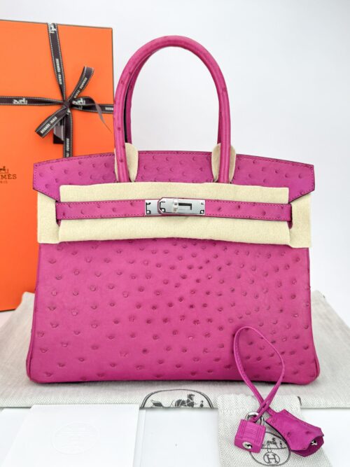 Hermes Birkin 30 Ostrich Magnolia Palladium Hardware Preowned A Stamp