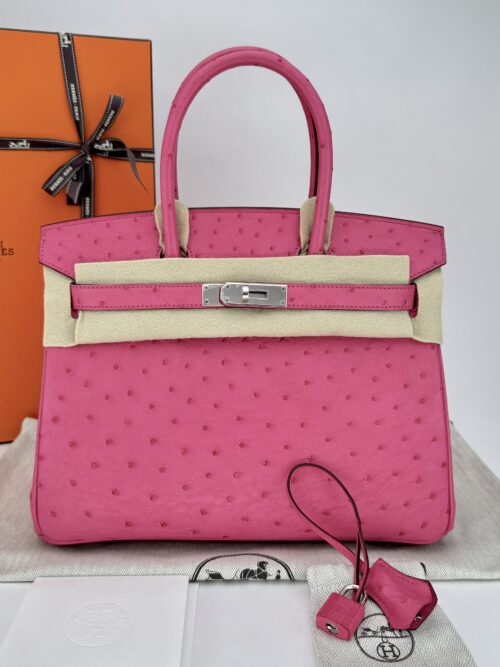 Hermes Birkin 30 Ostrich Rose Tyrien Palladium Hardware Preowned C Stamp