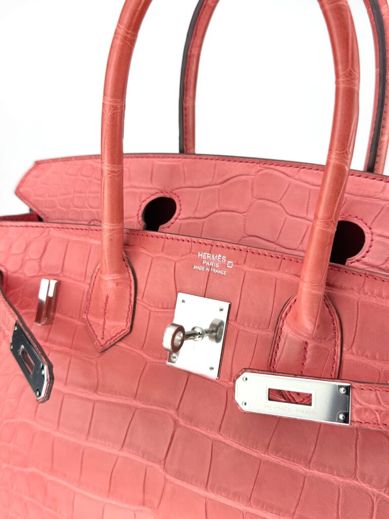 Hermes Birkin 30 Matte Alligator Bougainvillier Palladium Hardware C Stamp