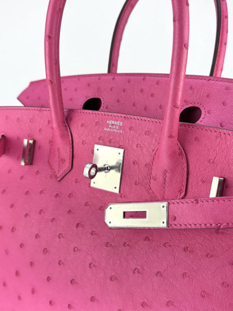 Hermes Birkin 30 Ostrich Rose Tyrien Palladium Hardware Preowned C Stamp