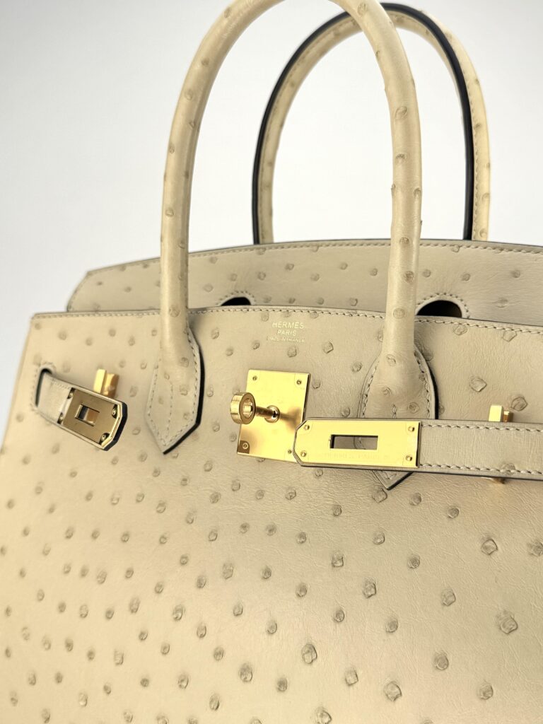 Hermes Birkin 30 Retourne Ostrich Parchemin Gold Hardware A Stamp