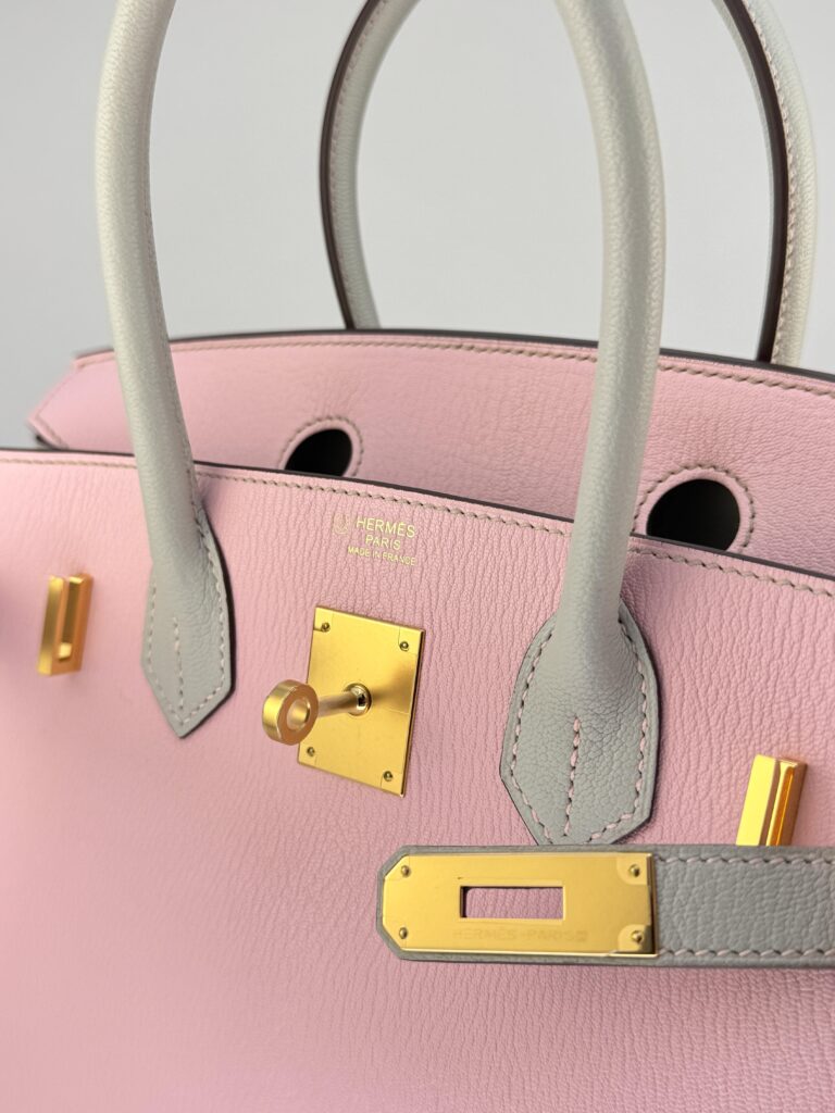 Hermes Birkin 30 Chevre HSS Rose Sakura Pink/ Gris Perle Gold Hardware X Stamp