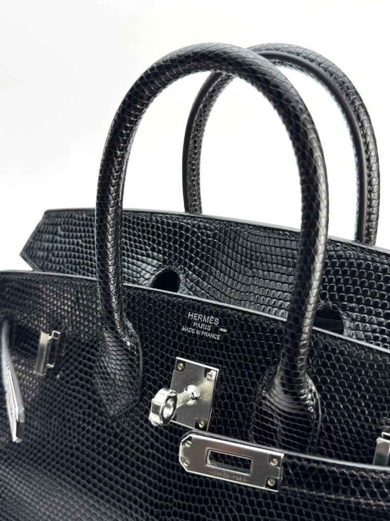 Hermes Birkin 25 Shiny Lizard Black/Noir Palladium Hardware Unworn B Stamp