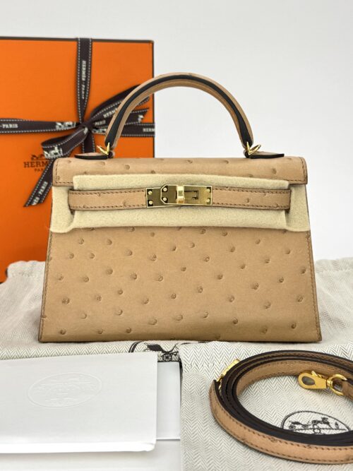 Hermes Mini Kelly 20 Ostrich Chai Gold Hardware U Stamp Unworn