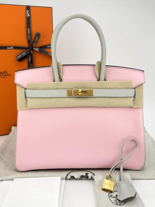 Hermes Birkin 30 Chevre HSS Rose Sakura Pink/ Gris Perle Gold Hardware X Stamp