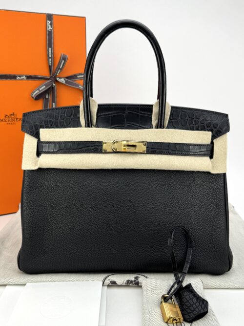 Hermes Birkin 30 Touch Alligator Togo Black Gold Hardware Y Stamp