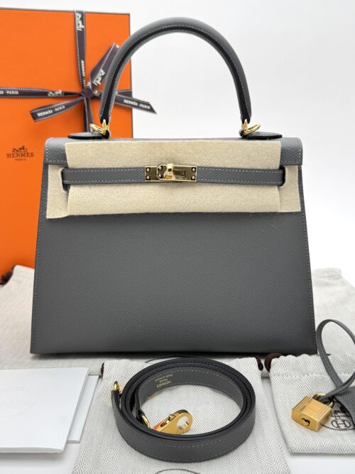 Hermes Kelly 25 Sellier Epsom Gris Meyer Gold Hardware K Stamp Unworn