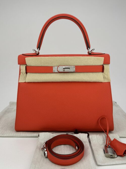 Hermes Kelly 28 Retourne Togo Vermillon Palladium Hardware Preowned T Stamp