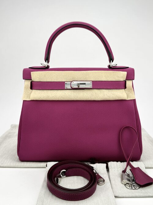 Hermes Kelly 28 Retourne Togo Rose Purple Palladium Hardware Preowned Square O